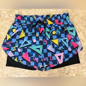 Women’s Fun 80s, Retro 90s, Neon Pattern Workout Athletic Shorts Built-in shorts